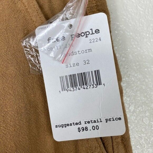 Free People Faded Love Tan Linen Blend Trouser Pants - Picture 4 of 8